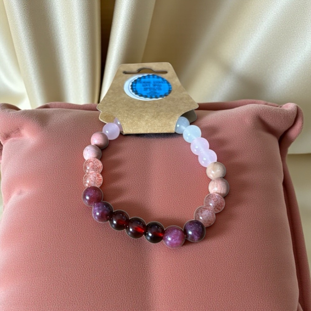 Boho Healing Stones Love Spell Beaded Bracelet in Pink and Purple
